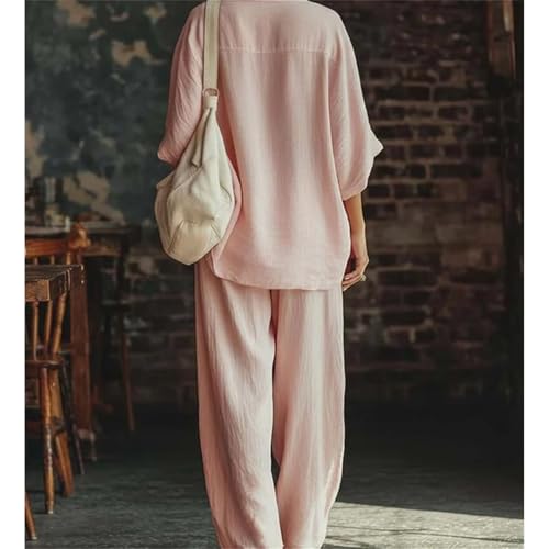 Conjunto rosa con manga murciélago de gran tamaño y estilo bohemio 2