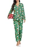 YOPUGEE Couple Christmas Pajamas Matching Sets Button Up Pjs Cotton Sleepwear 2 Piece Loungewear Women Green-Snowman M