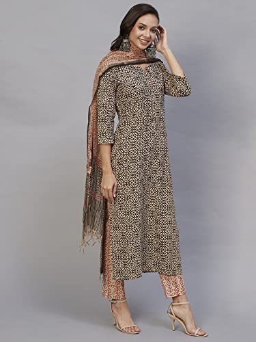 Image of ANNI DESIGNER Women's Cotton Blend Kurta with Pant & Dupatta
