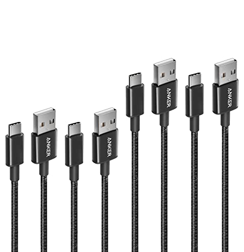Anker Bundle Câble USB-A vers USB-C 331, Lot de 4 Câbles (2×0,9m + 2×1,8m), Double Tressé en Nylon, USB 2.0 Charge Rapide