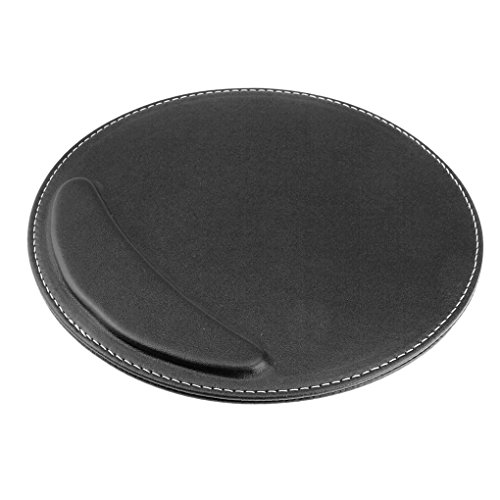 Luxury Pu Leather Durable Soft Computer Wrist Support Rest Pad Relax Mat Wristband Protection Mouse Pad For Pc Notebook,Laptop,Tablet (Black Round) #TOP2