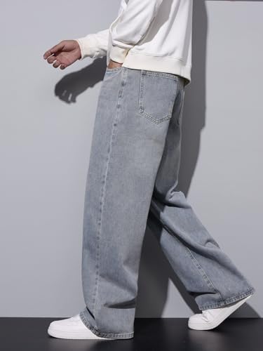 Image of DFGIGT Mens Baggy Jeans Wide Leg Denim Pants Y2k Loose Fit Streetwear | Hip Hop,Vintage 2000s,Jinco Jeans,Straight Leg,5 Pockets