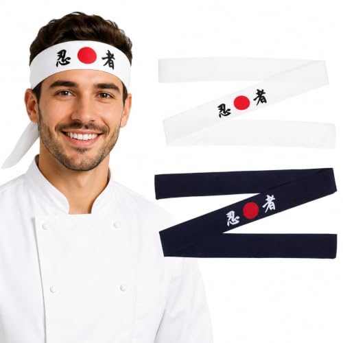 FOMIYES 2 Pezzi Fascia Hachimaki Fascia Sushi Chef Bandana Fasce Bandiera Cravatta Costume Cappelli Ichiban Acconciature Per Gli Uomini
