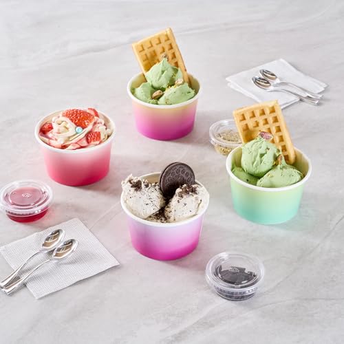 Image of Coppetta 8 Ounce Dessert Cups, 50 Greaseproof Ice Cream Cups - Lids Sold Separately, For Hot And Cold Foods, Purple And Blue Ombre Paper Yogurt Bowls, Disposable, Sturdy - Restaurantware