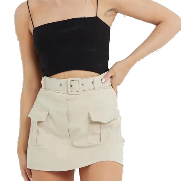 FASHIONISM Damen Cargo-Skort mit hoher Taille, Gürtel, kurz, dehnbar,...