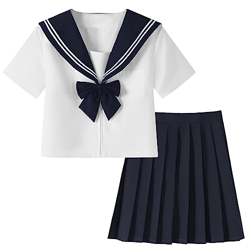 [Formemory] セーラー服 本格制服 コスプレ JK 女子高生 コスプレ 制服 ホワイト 長袖と半袖の2種類 セーラー服 スカート 蝶結び 3点セット プリーツスカート JKコスプレ スカート スクールスカート プリーツスカート JK ボウタイ かわいい 学園祭 文化祭 仮装 クラスの服 関西襟 學院風 イギリス風 中学生