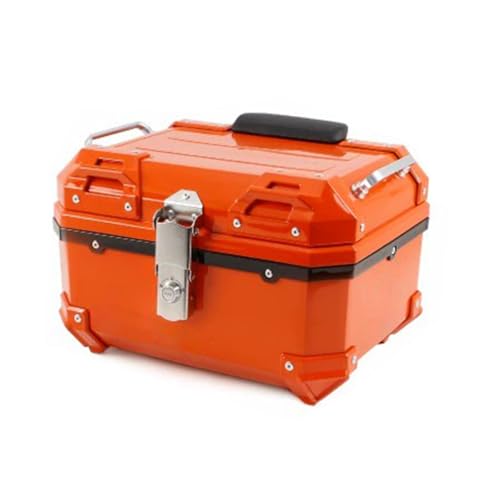 HI-LINE バイク リアボックス ABS 軽量 トップケース 四角 耐衝撃 バイクボックス 防水 防犯対策 モノキーケース 鍵2本付 汎用 簡単脱着 バックレスト 取付ベース付き ツーリング/通勤/デリバリー等 日本語取扱説明書付き (オレンジ, 23