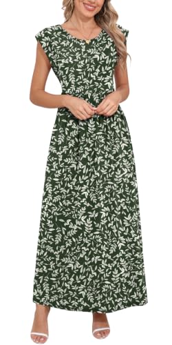 Image of DB MOON Womens 2026 Maxi Dresses Empire Waist Long Summer Dress Casual Cap Short Sleeve Sundress with Pockets