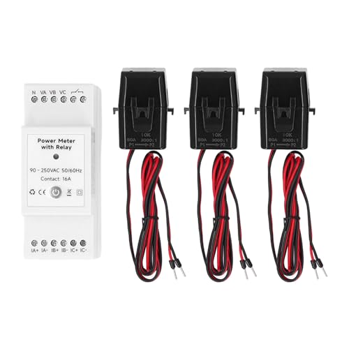 Mavaol Medidor de energía trifásico, Monitor de consumo de energía en tiempo real, aplicación Smart Life y asistente compatible, con 3 pinzas CT para sistemas domésticos o