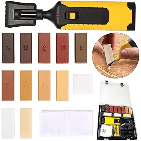 Laminate Floor Repair Kit, Laminate Floor Scratches Chips Remover Repair, 11 Colors Wax Wood Blocks for Kitchen Room Flooring Worktop Damaged Doors Damaged Laminate Floor Scratch Repair Kit DIY 19Pcs Cover