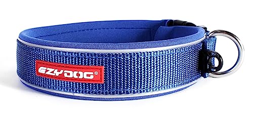 EzyDog Neo Dog Collar - Waterproof & Reflective Dog Collar with Soft Padded Neoprene for Comfort & Durable Nylon – Features Quick Release Buckle and Built-in ID Clip (Medium, Blue)