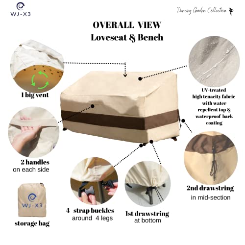Wj-X3 2-Seater Outdoor Bench Cover, Heavy Duty Patio Bench Cover, Waterproof Bench Cover, High Wind Resistant Design For Porch Bench Cover, 70W X 30D X 35H, Beige & Coffee #TOP5