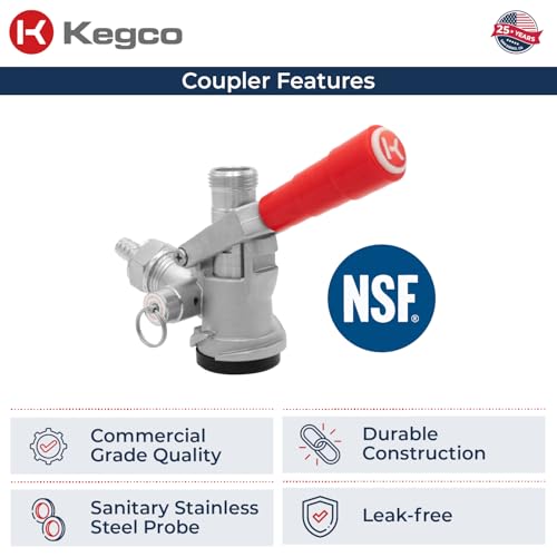 Image of Kegco Beer Keg Coupler D System Tap - Red Lever Handle