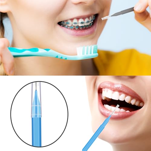 Image of Patelai 100 Pieces Braces Dental Brush for Cleaner Interdental Toothpick Dental Tooth Flossing Head Oral Hygiene Flosser Toothpick Cleaners Tooth Tool(Blue, Grey, Green,Various Sizes)