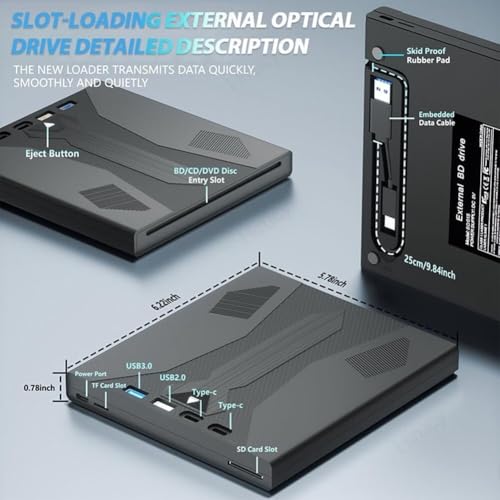 Personaliza lo que necesitas grabadora externa BLU-Ray, compatible con discos de 100 GB, USB 3.0 y reproductor de DVD/CD/BD tipo C, unidad óptica BLU-Ray 3D para laptop - imagen 6