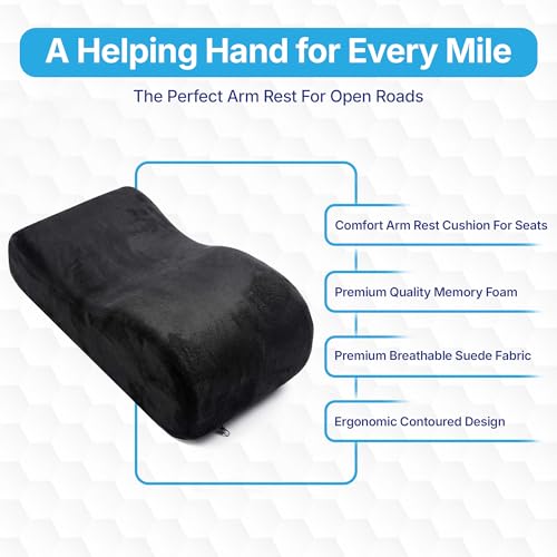 Image of KINGSWAY Car Accessories Centre Console Armrest Cushion Pillow Pad, Long Drive Travel Comfort Memory Foam Car Cushion in Black, Super Soft and Super Comfort Plain Design, Pack of 1