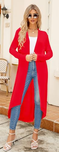 Image of Newchoice Womens Long Cardigan Summer Casual Draped Open Front Lightweight Long Sleeve Cardigan Duster with Pockets