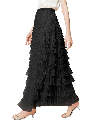 PEHMEA Tulle Maxi Skirts for Women, High Waist A-Line Flowy Elegant Party Wedding Guest Casual Skirt