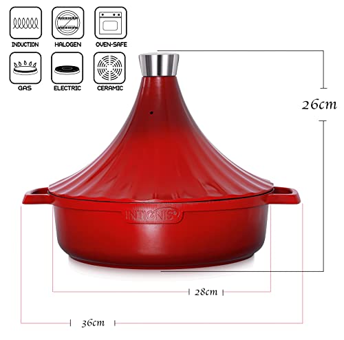 INTIGNIS® Tagine Cooking Pot | 28cm / 4.2L Aluminium | Oven Safe | Compatible with Induction, Gas, Electric, Ceramic, Halogen | Chemical-Free Non-Stick | Traditional Moroccan Pan (Red) - Image 4