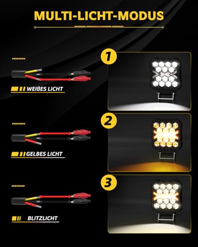 CO LIGHT 4 Zoll Quadratische LED Arbeitsscheinwerfer 2 stück 15000LM 12V 24V Arbeitsscheinwerfer IP68 Rückfahrscheinwerfer LED für Baufahrzeuge, Geländewagen, LKW, UTV und ATV