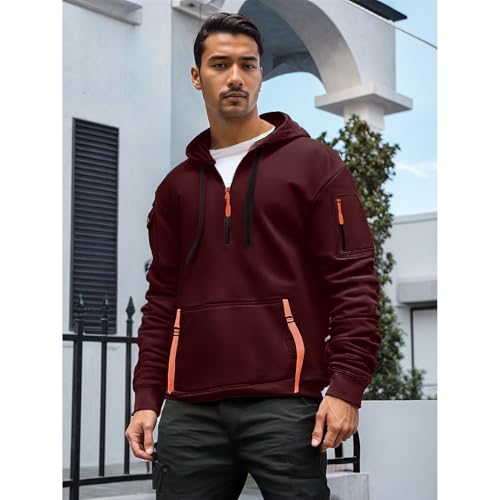 ANUFER Mens Plus Size Quarter-Zip Hoodie Pullover Sweatshirts Casual Sports Jacket with Multi Pockets (S-5XL)4