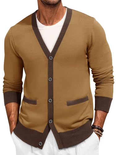Runcati Men's Cardigan Sweater Long Sleeve V Neck Cardigan Casul
