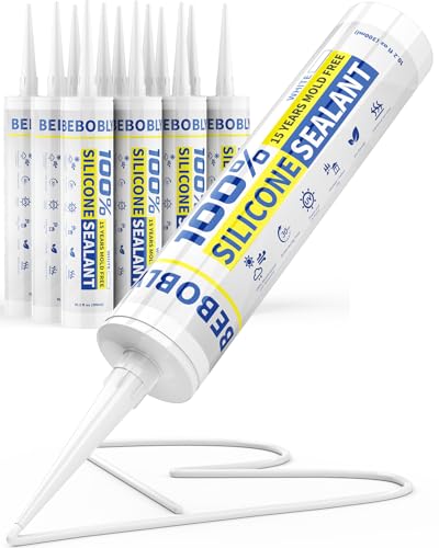 Silicone Caulk &amp; Sealant White, 100% Waterproof Silicone Sealant, Shrink &amp; Crack Proof, Silicone Caulking for Kitchen, Bathroom, RV, Interior &amp; Exterior Use, 10.2 FL. OZ/300ML, 12 Pack