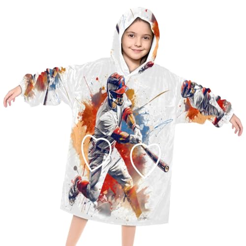 Kids Blanket Hoodie Sports Player Wearable Blanket Hoodie Oversized Hooded Blanket, Sweatshirt Blanket with Pockets Soft Warm Kids Hooded Blanket for Girls, Boys