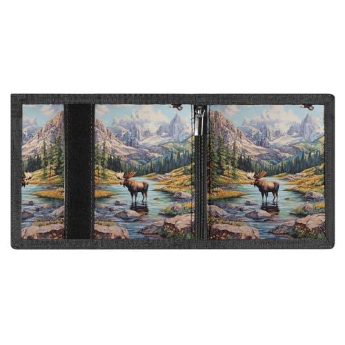 Mooses Crossing Streams Flying Bird Trifold Wallets for Men Women Ultra Thin Card Holder Purse with Zip Coin Pocket4