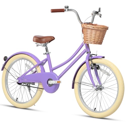 Image of Glerc Little Molly 12-20 Inch Kids Retro Cruiser Bike for 2-13 Year Old with Wicker Basket & Training Wheels /Kickstand, Multiple Colors