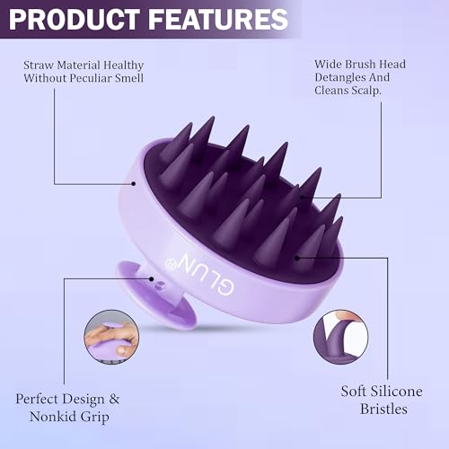 Image of GLUN Pack of 2 Scalp Shampoo Brush - Silicone Hair Scalp Massager for Dandruff Removal & Deep Cleansing (Purple)