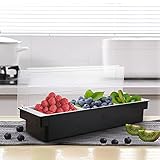 Qichksum Food and Condiment Organizer with Lid, 3 Removable Trays Chilled Garnish Station for Fruit Veggie Salad, Ice Cooled Bar Top Condiment Serving Container for Home Work Restaurant Dispenser