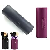 Yueser 2 Pcs Pincel de Maquillaje Titular de Cuero PU Portátil Organizador de Cosméticos para Escritorio Oficina Aula Maquillaje Soporte (Negro,Púrpura)
