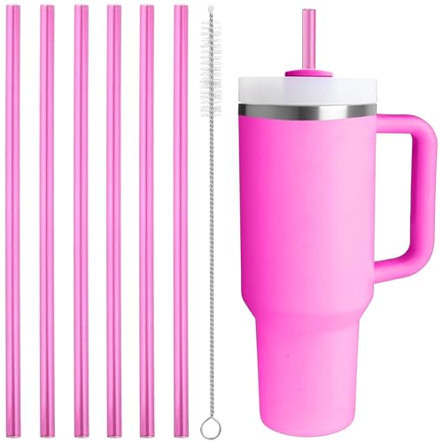 Image of Replacement Straw Compatible with 40 oz Stanley Quencher Tumbler, 12 Inch Extra Long Reusable Plastic Straws for 40 Oz Cup, Dark Pink-6 Pack