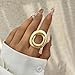 Oval Round Loop Open Statement Ring for Women Fashion 18K Gold Plated Ring Classic Oval Adjustable Ring Dainty Promise Minimalist Rings Jewelry for Women (Gold 1)