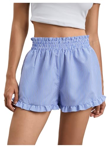 Image of MakeMeChic Women's Gingham Ruffle Lounge Shorts Elastic High Waist Pajamas Boxer Shorts