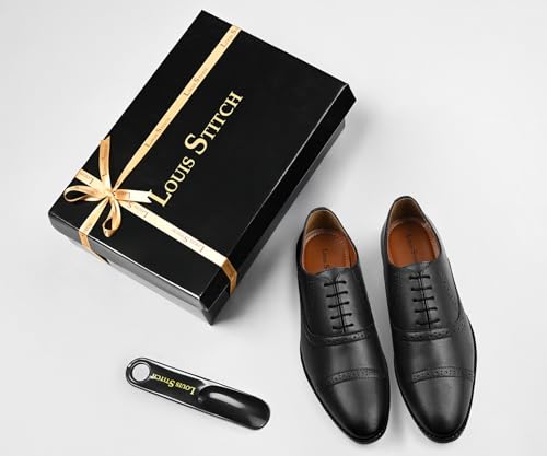 Image of LOUIS STITCH Men's Formal Lace-up Oxford Shoes for Men | Solid Design | Ideal for Formal, Business Casual, and Parties (LSRGOXJB -)