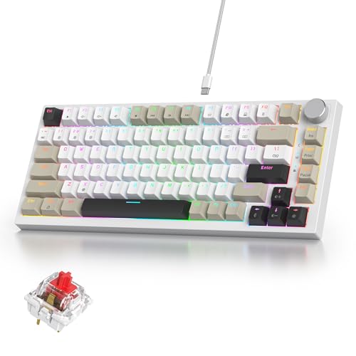 Image of 75% Mechanical Gaming Keyboard with Volumn Knob, Gasket Hot Swappable RGB, Wired, Red Switch, 82 Keys Compact Creamy (Black Grey)