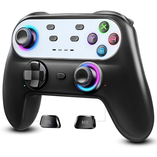 HUDOBBYE Switch Pro Controller Wireless for Switch/OLED/Lite Accessories, Wireless iOS Android Remote Gamepad, Wired PC Game Joystick, Switch Turbo Controller with Cool Led Light,Programmable