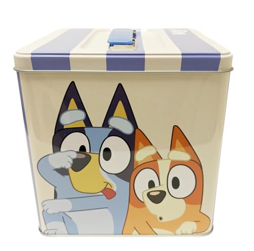 Bluey Stack Store and Carry Tin. Stackable Tin Box with Handle,Blue, Storage Box, 5.75\" Height, Clasp and Hinge on Lid