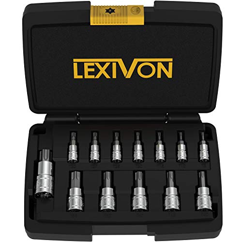 LEXIVON Torx Bit Steckschlüsselsatz, Premium S2 legierter Stahl | 13-teiliges Torx T8 - T60 Set | verbessertes Aufbewahrungsgehäuse (LX-143)