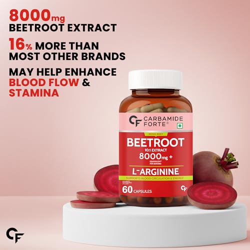 Image of Carbamide Forte Beetroot Capsules Extract 8000mg | Beetroot Supplement With L-Arginine & Grape Seed Extract | Supports Healthy Blood Flow, Energy, & Nitric Oxide | 60 Capsules
