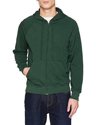 Image of Fruit of the Loom Men's Lightweight Hooded Sweat Regular Fit Plain Crew Neck Long Sleeve Hoodie, Green (Bottle Green), Small (Manufacturer Size: S)