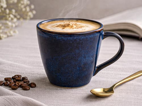 Image of Bodhi House Handcrafted Ceramic Coffee Mug Set of 6 Pieces (350 Ml), Stoneware Tea Cup, Microwave Safe Large Milk Mug, Glossy Finish, Ideal for Daily use, Casual Gatherings and Gifting, Reactive Blue