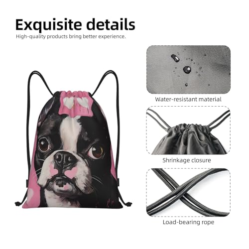 Drawstring Backpack Sports Gym Bags Draw String Bag for Women Men Boston Terrier Dog Drawstring Bags Sackpack3