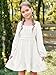 Batermoon Girls Long Sleeve Tie Back Dress Kids Fall Square Neck A-Line Mini Dresses 5-14 Years White