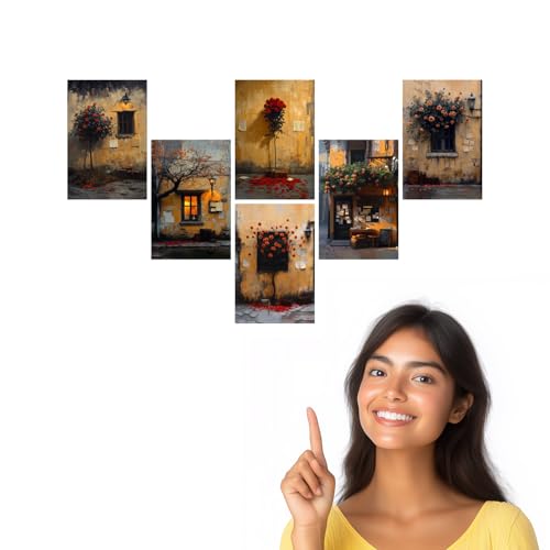 Image of SiddArtify Vintage Floral Wall Art Prints Set - Rustic Rose Poster Decor for Living Room Bedroom Office - Set of 2-4x6 Inch - Board (Pack of 6) - Sticker (Pack of 6)
