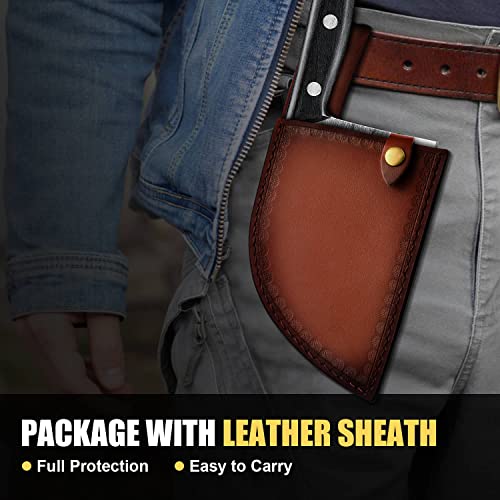 Enoking Meat Cleaver Knife, 6.7" Handmade Forged High-Carbon Steel Serbian Chef Chopping Butcher Knife With Leather Sheath, Full Tang Knives For Kitchen Restaurant Camping Bbq #TOP4