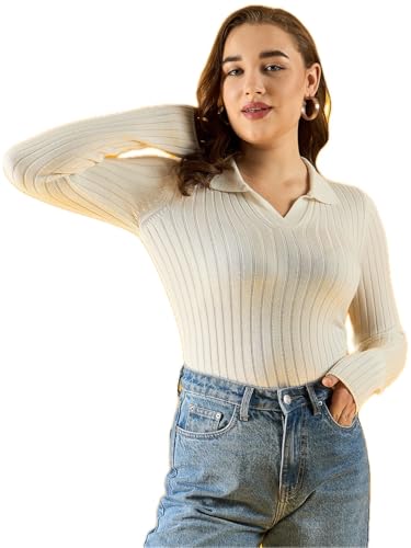 Image of 98 Degree Women Pure Cotton Collar Neck Sweater Has A Full Sleeve & Straight Hem-AW25AZG1165-BLACK