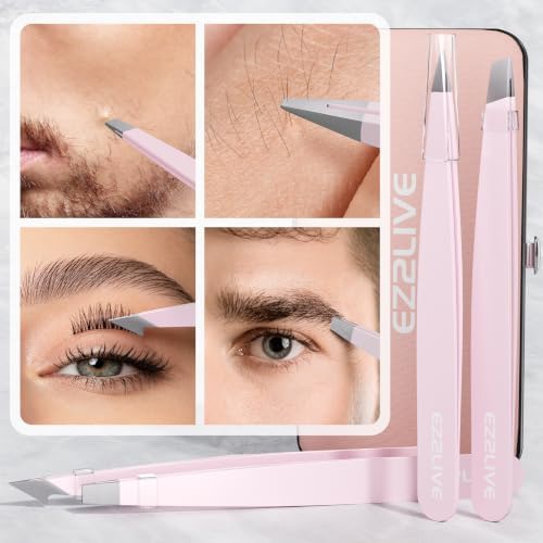 EZ2LIVE Tweezers for Women Facial Hair, Eyebrow Kit with Tweezers for Women and Men, 8 Pack Precision Tweezers Set, Splinter, Ingrown Hair Removal Kit, Stainless Steel Tweezers for Eyebrow, Light Pink — view 6